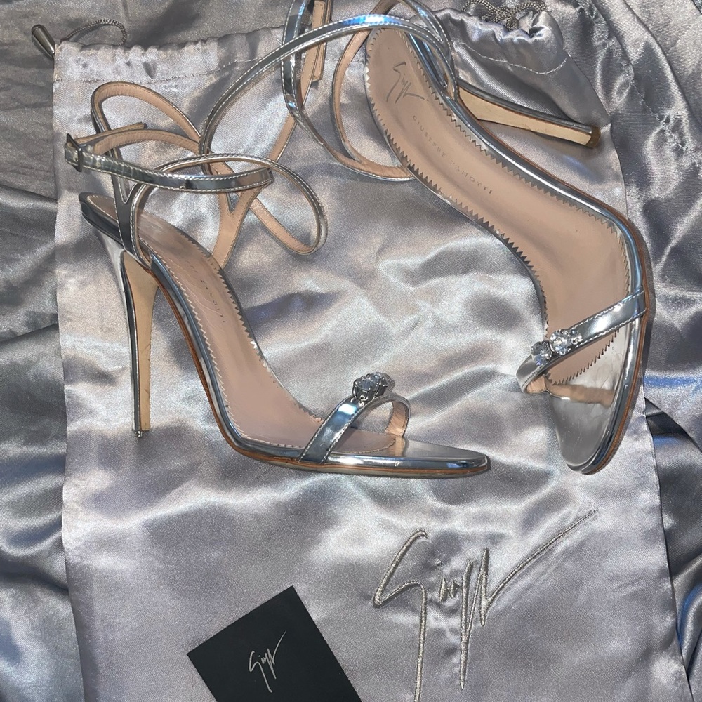 Giuseppe Zanotti Silver Strap Rhinestone Sandals